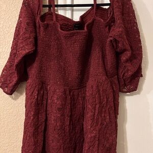 Elegant Burgundy Lace Off The Shoulder Shirt